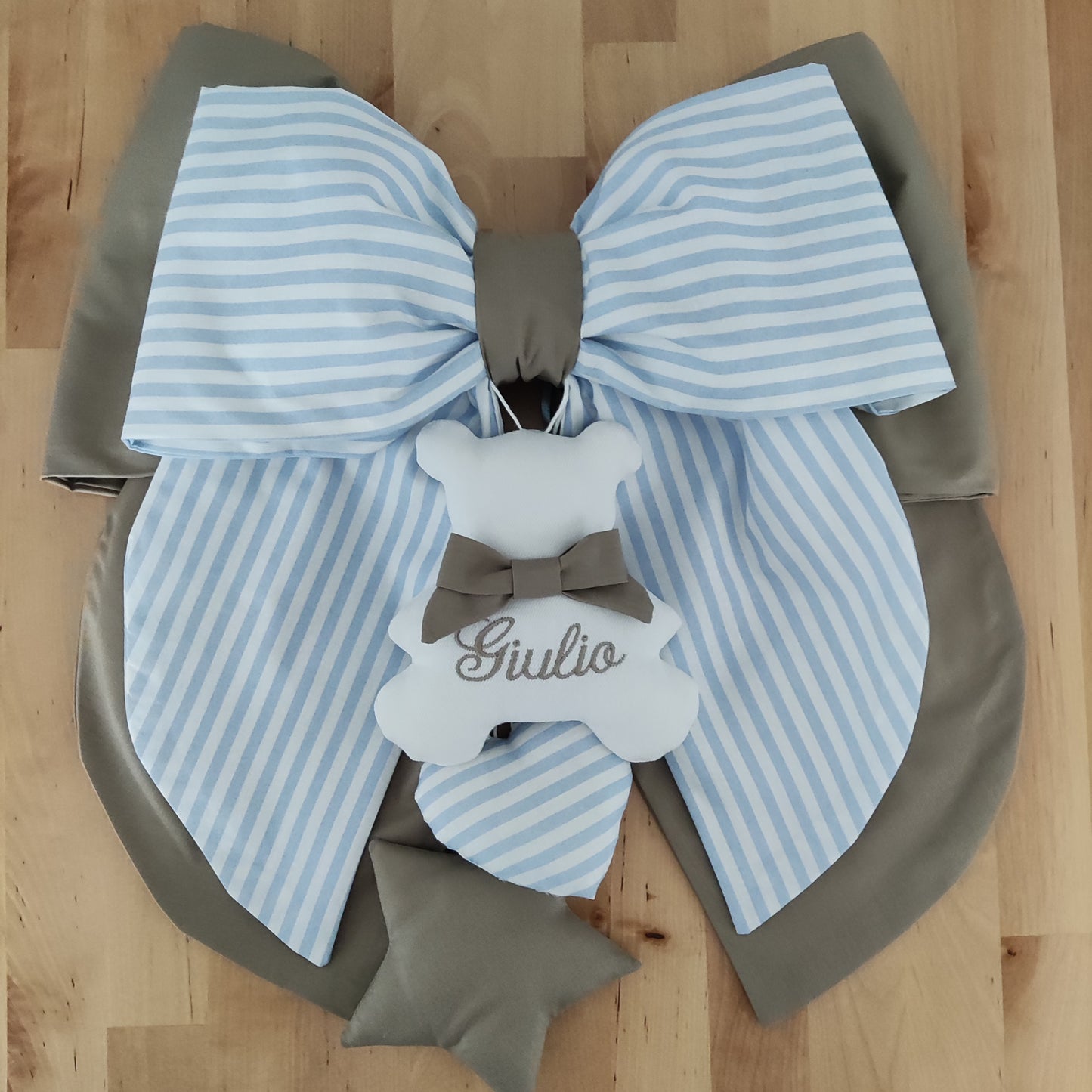 Fiocco nascita tortora e a righe azzurro o rosa - Soggetto personalizzabile