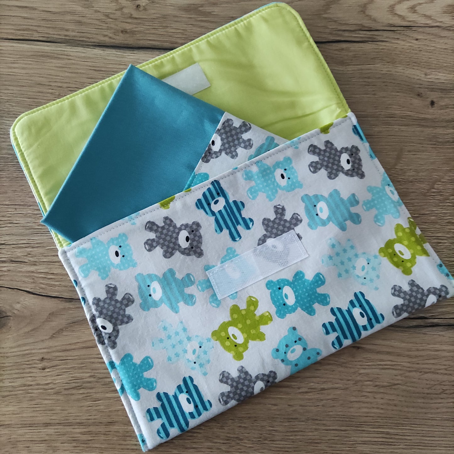 Porta tovagliolo asilo con tovagliolo - Fantasia orsetti azzurri e verdi