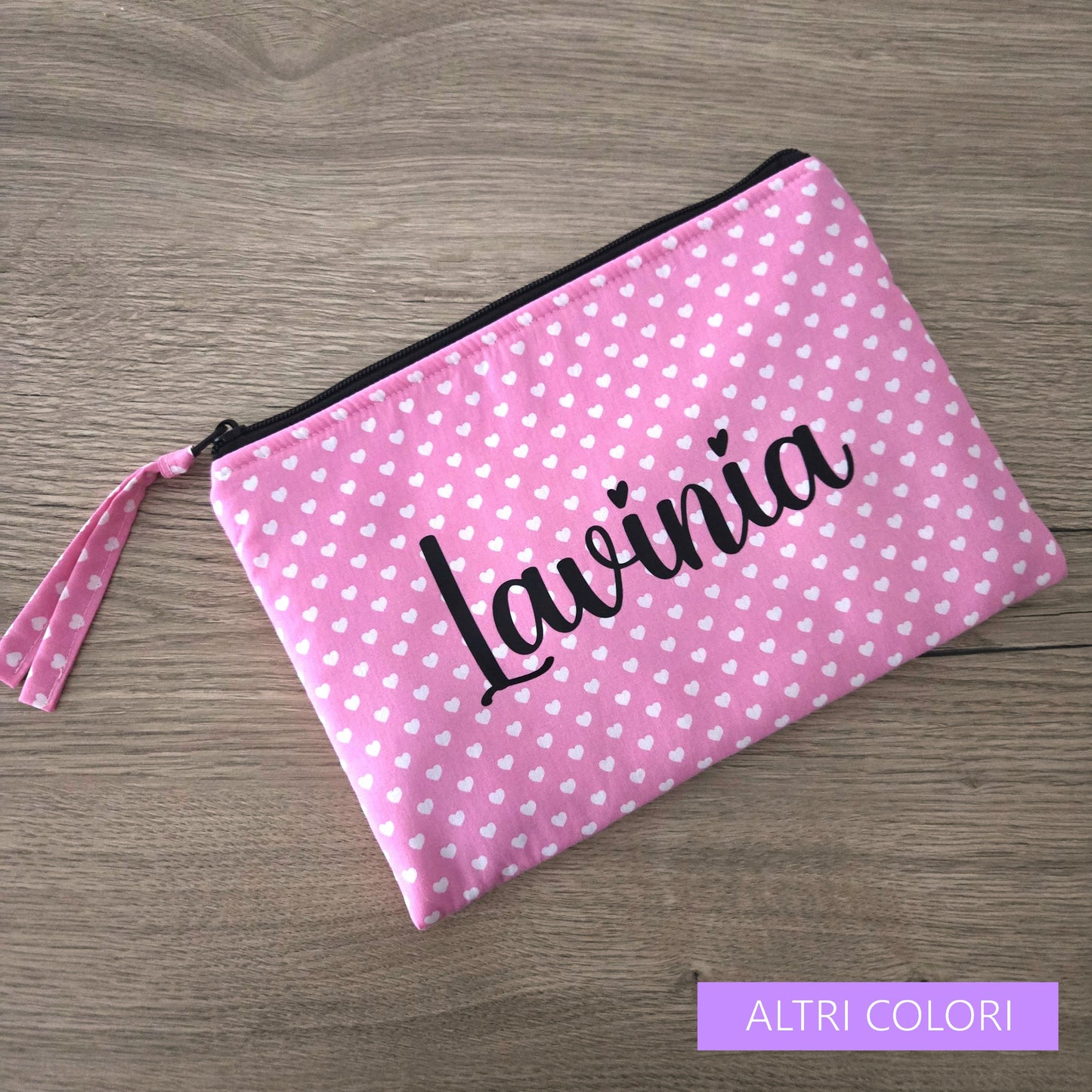 Pochette cuoricini con nome
