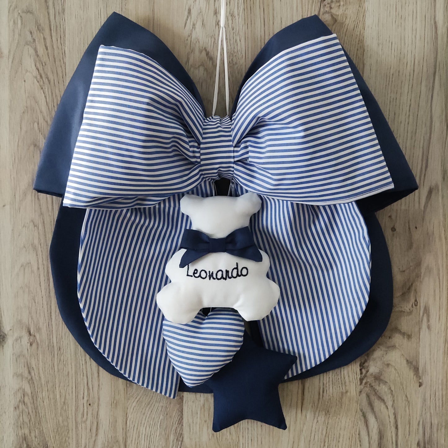 Fiocco nascita blu e a righe - Soggetto personalizzabile