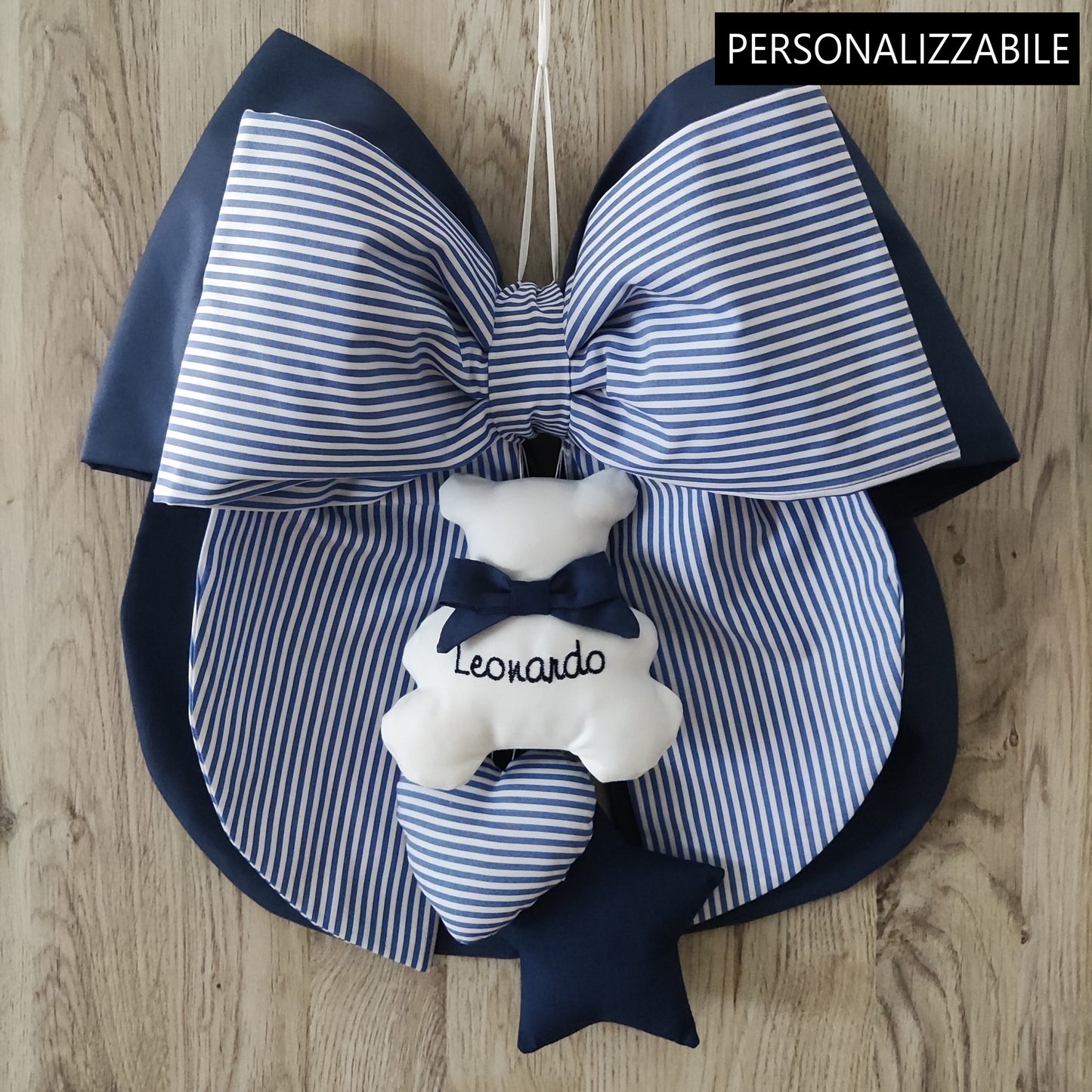 Fiocco nascita blu e a righe - Soggetto personalizzabile