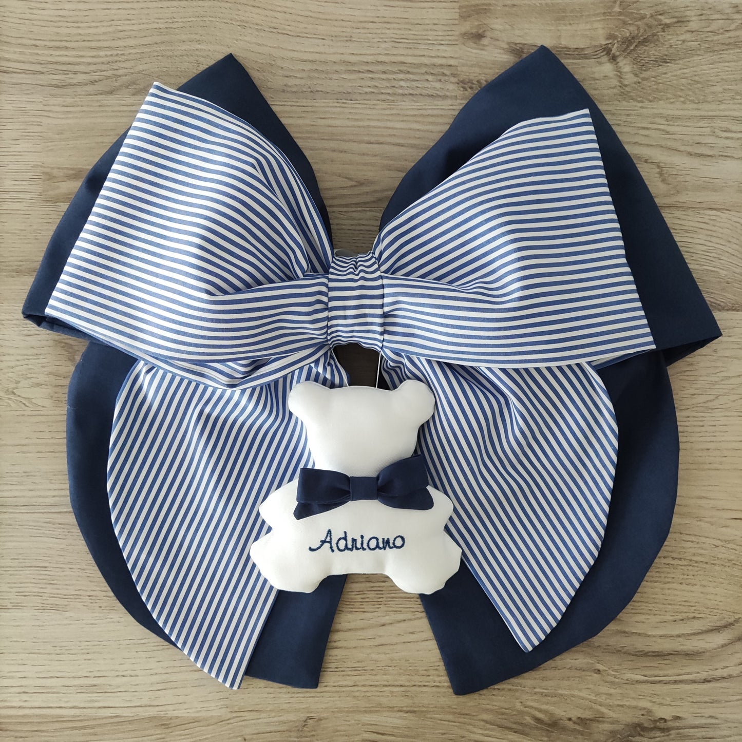 Fiocco nascita blu e a righe - Soggetto personalizzabile