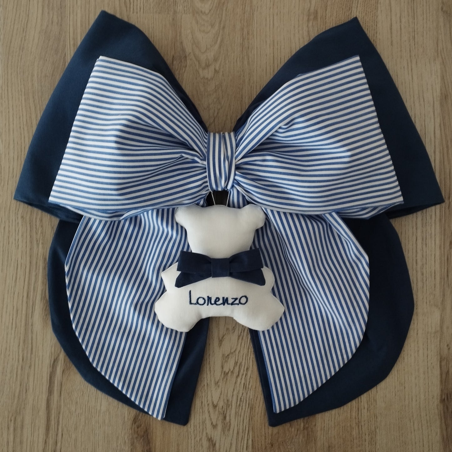 Fiocco nascita blu e a righe - Soggetto personalizzabile