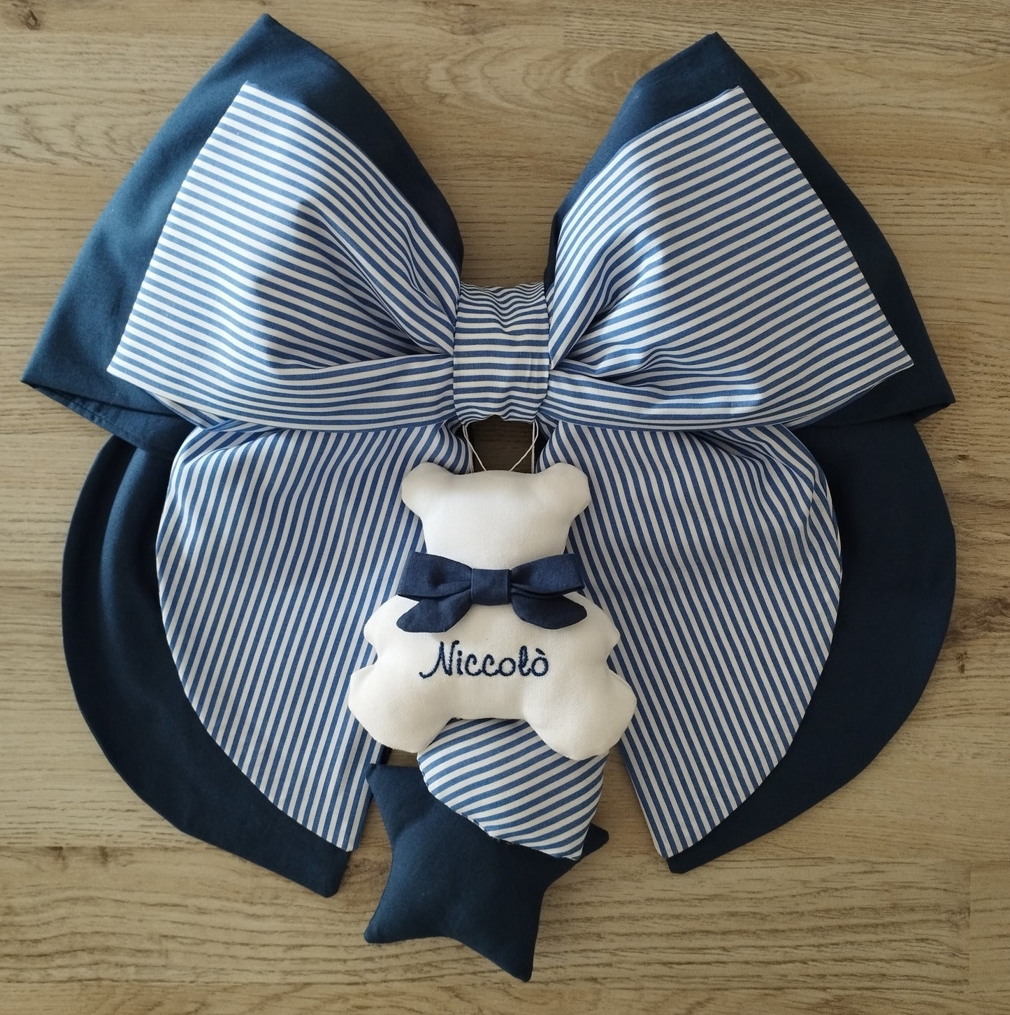 Fiocco nascita blu e a righe - Soggetto personalizzabile