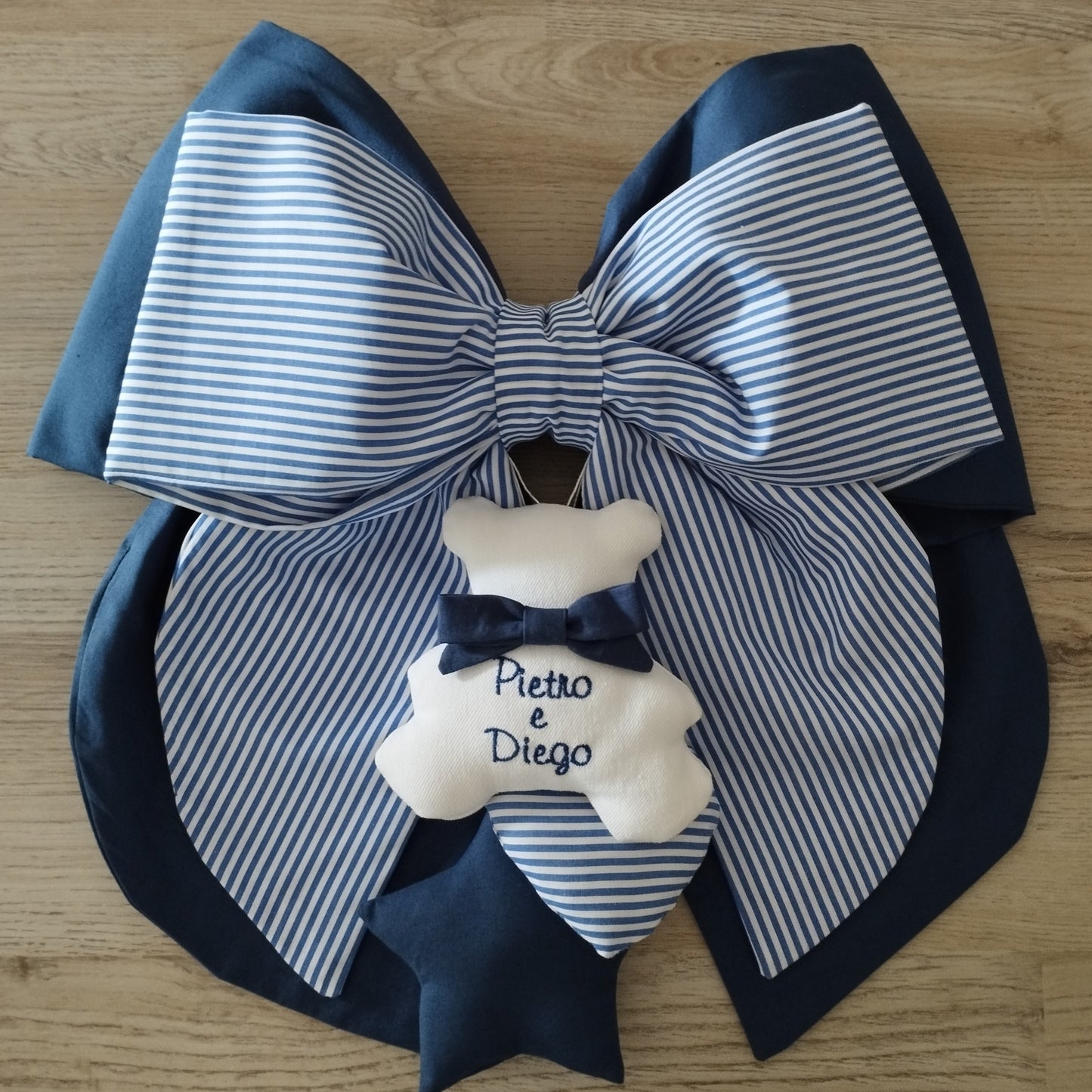 Fiocco nascita blu e a righe - Soggetto personalizzabile