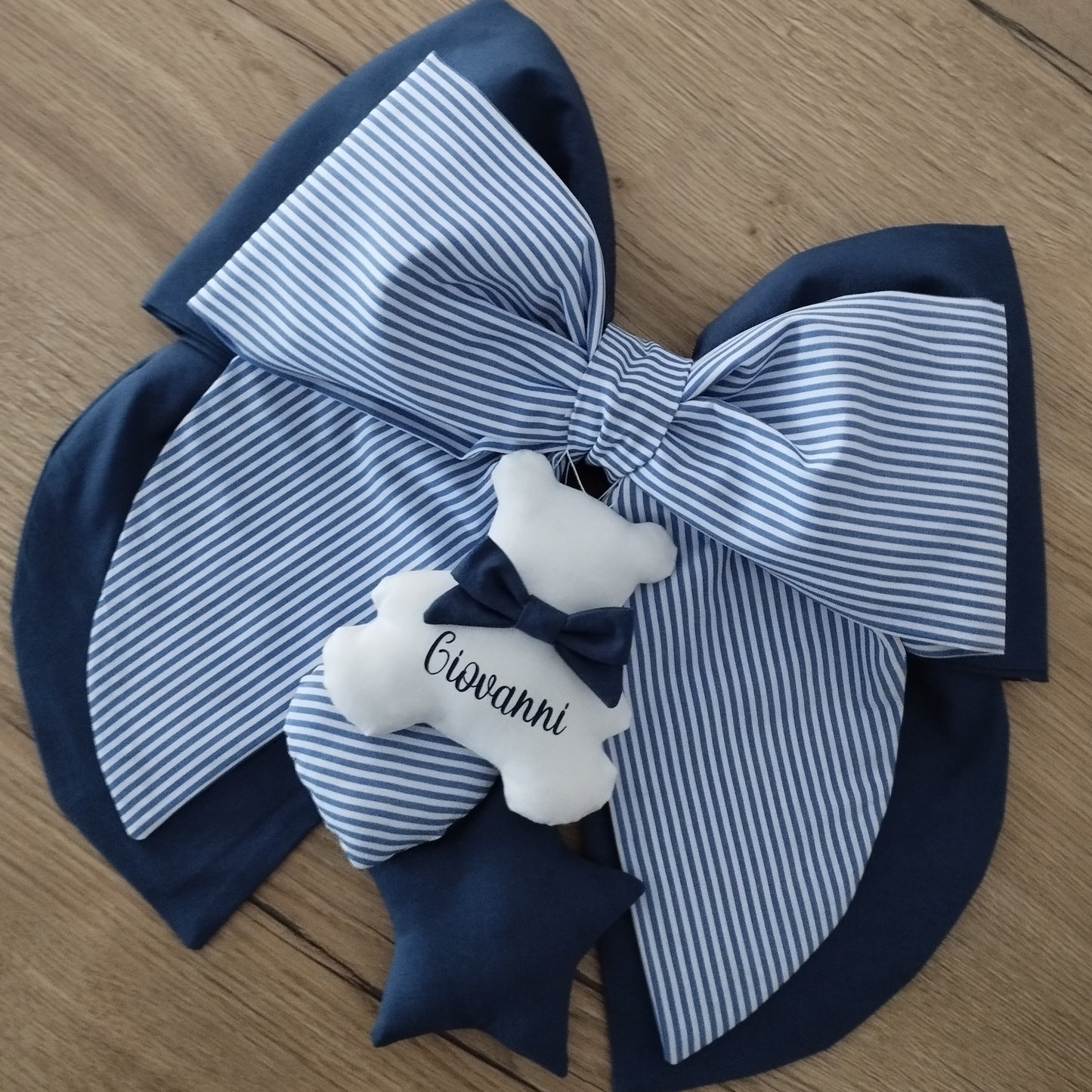 Fiocco nascita blu e a righe - Soggetto personalizzabile