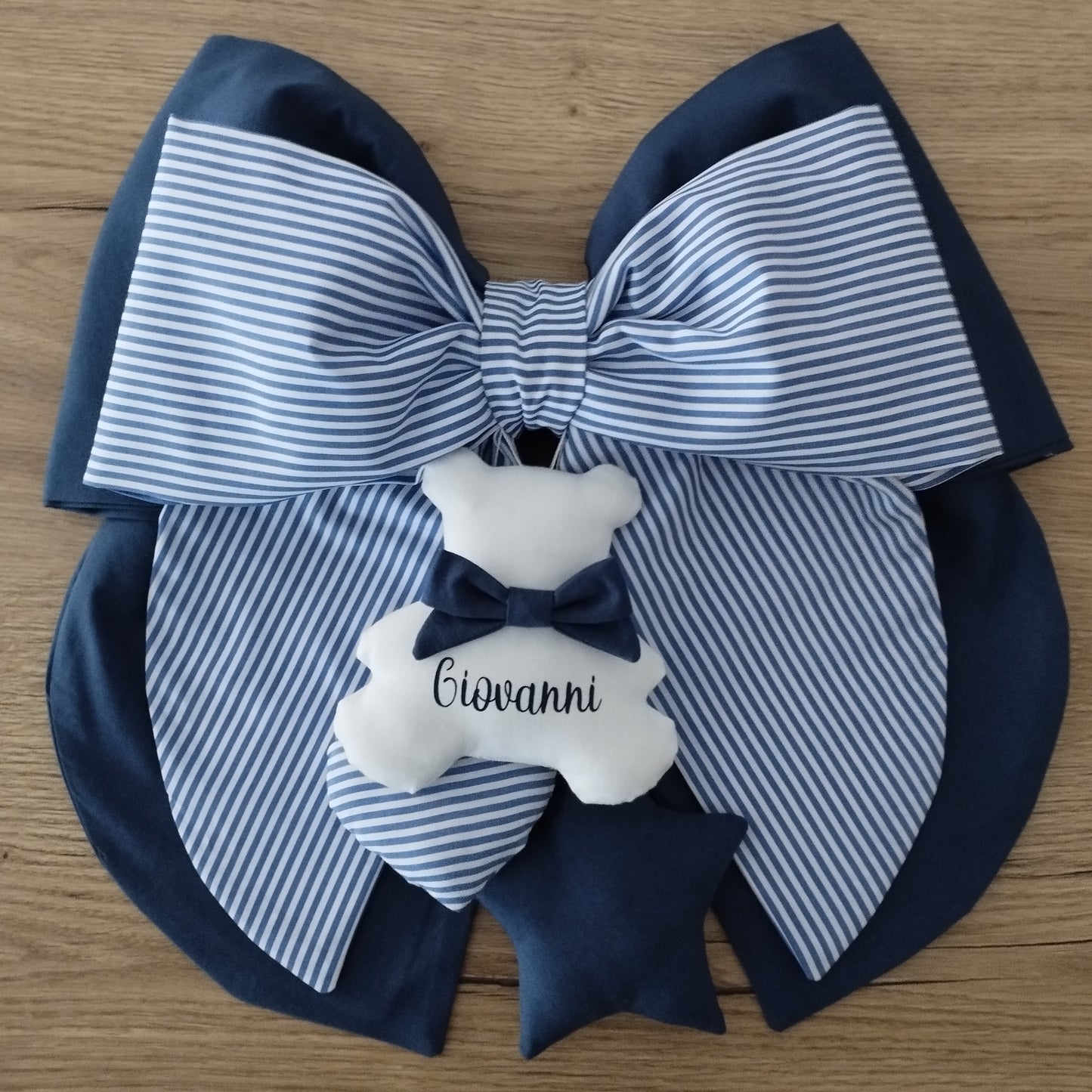Fiocco nascita blu e a righe - Soggetto personalizzabile