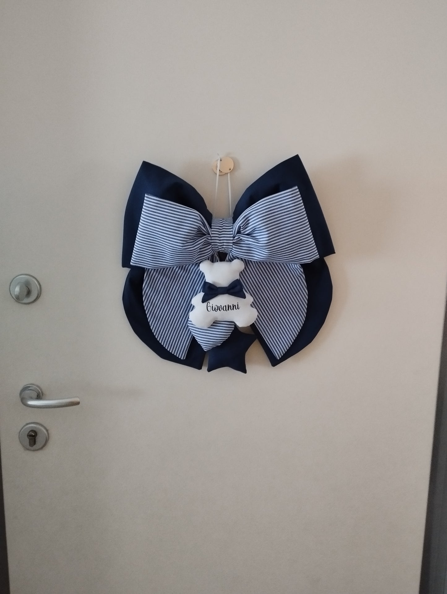 Fiocco nascita blu e a righe - Soggetto personalizzabile