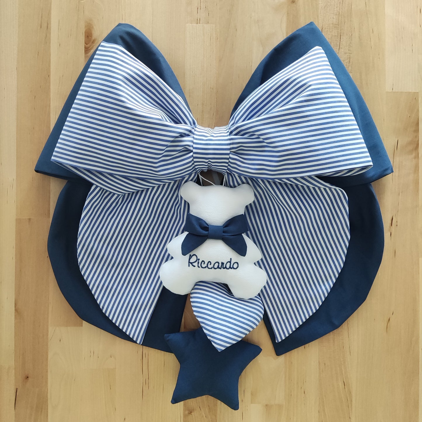 Fiocco nascita blu e a righe - Soggetto personalizzabile