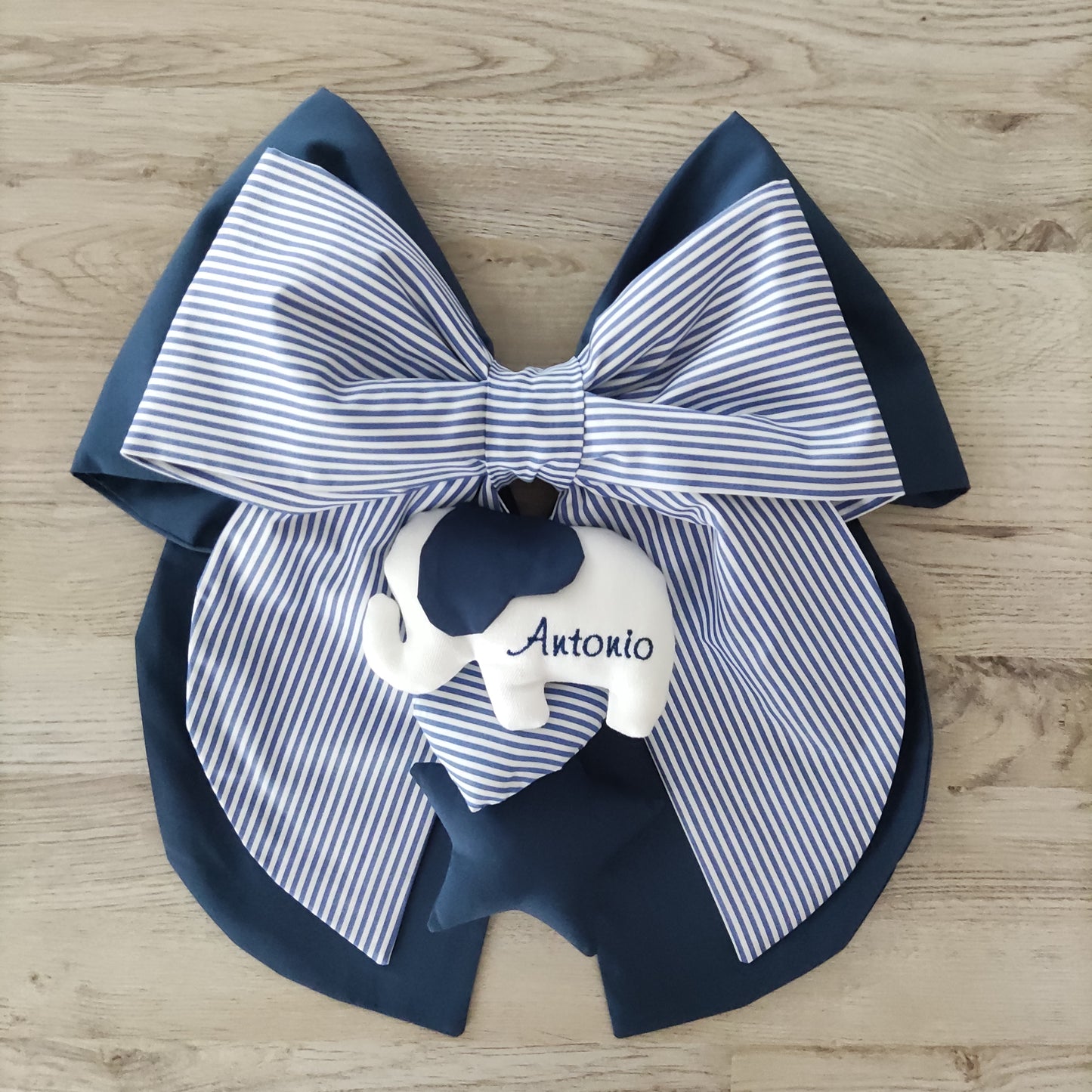 Fiocco nascita blu e a righe - Soggetto personalizzabile