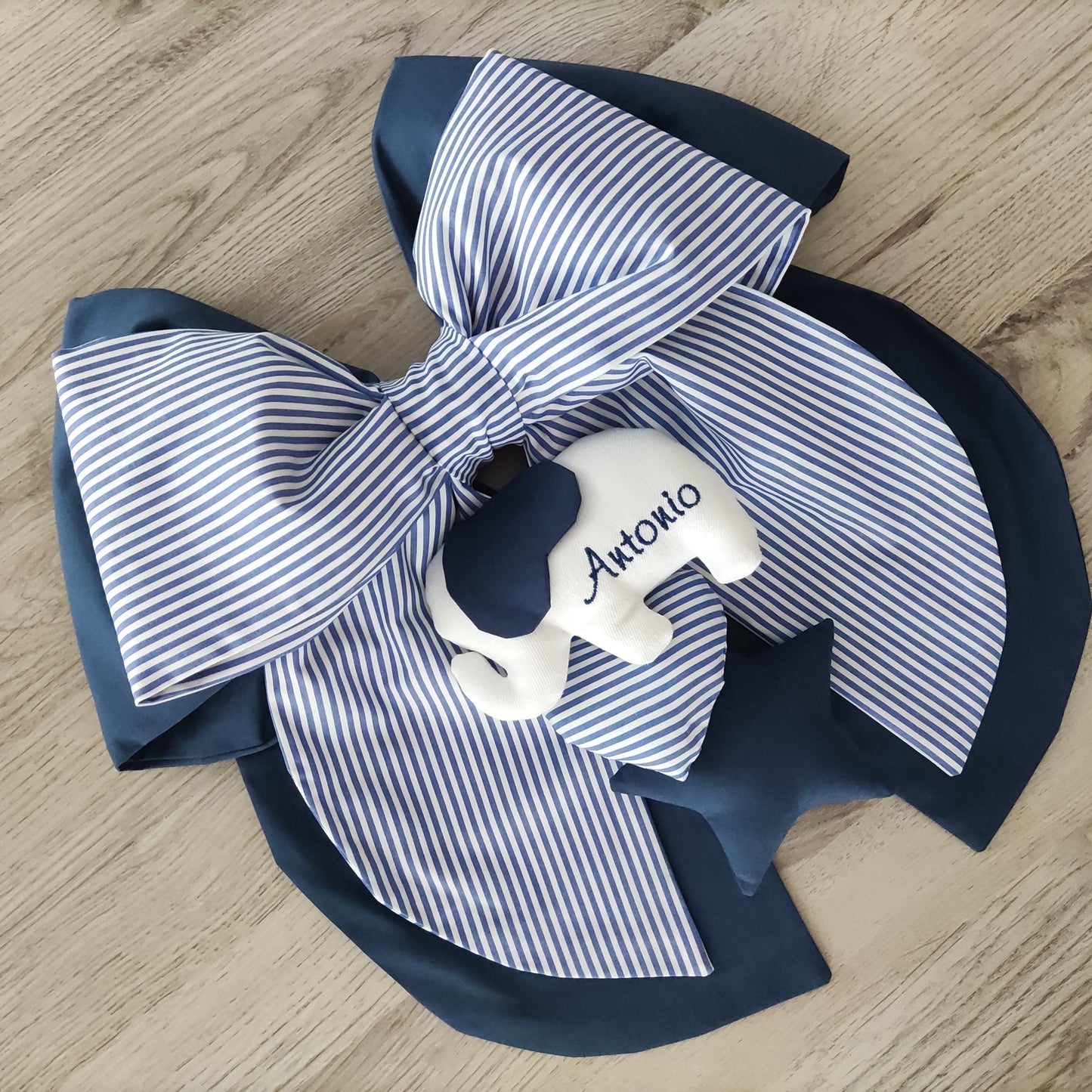 Fiocco nascita blu e a righe - Soggetto personalizzabile