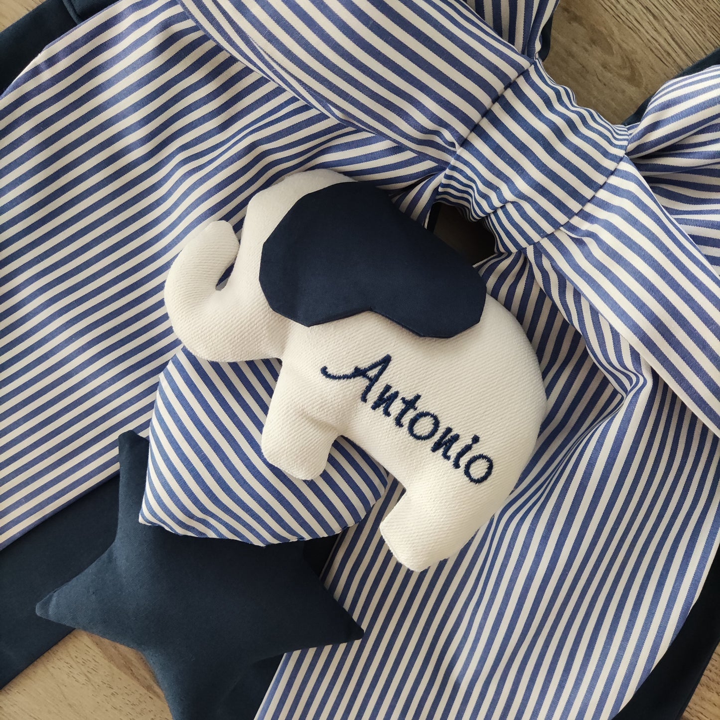 Fiocco nascita blu e a righe - Soggetto personalizzabile