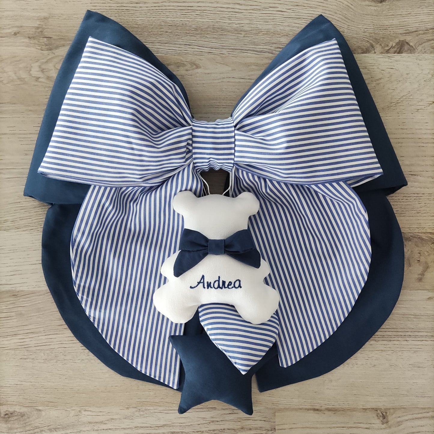 Fiocco nascita blu e a righe - Soggetto personalizzabile