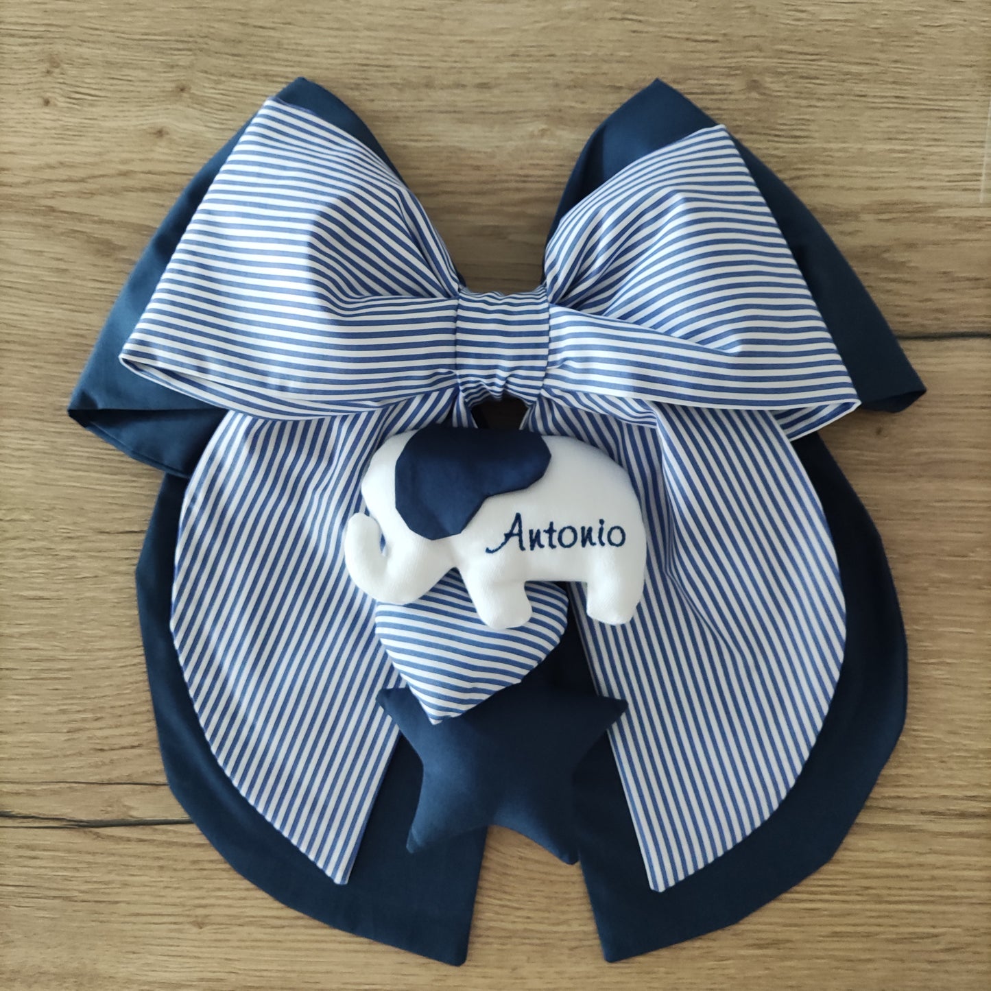 Fiocco nascita blu e a righe - Soggetto personalizzabile