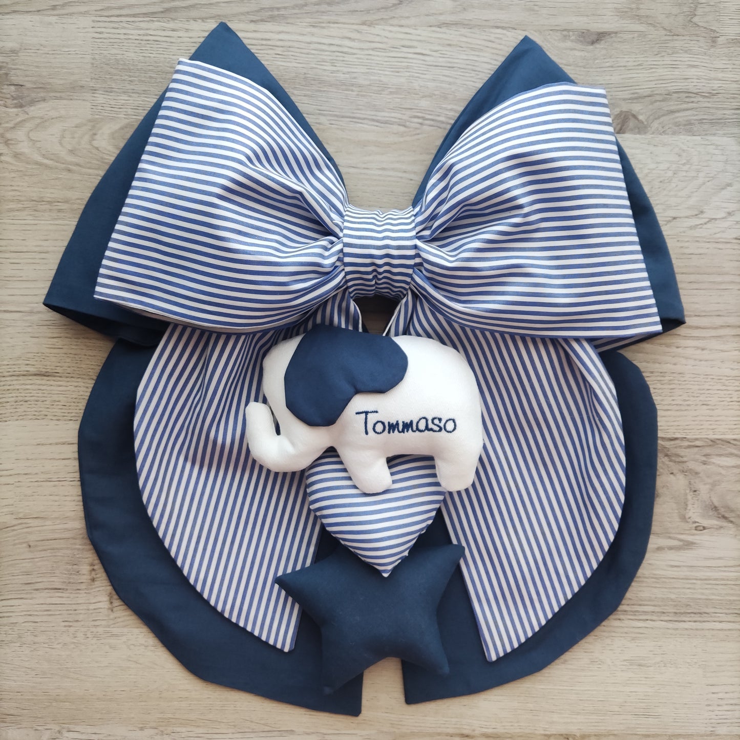 Fiocco nascita blu e a righe - Soggetto personalizzabile