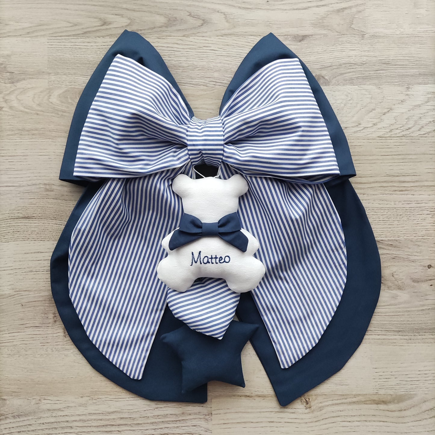 Fiocco nascita blu e a righe - Soggetto personalizzabile