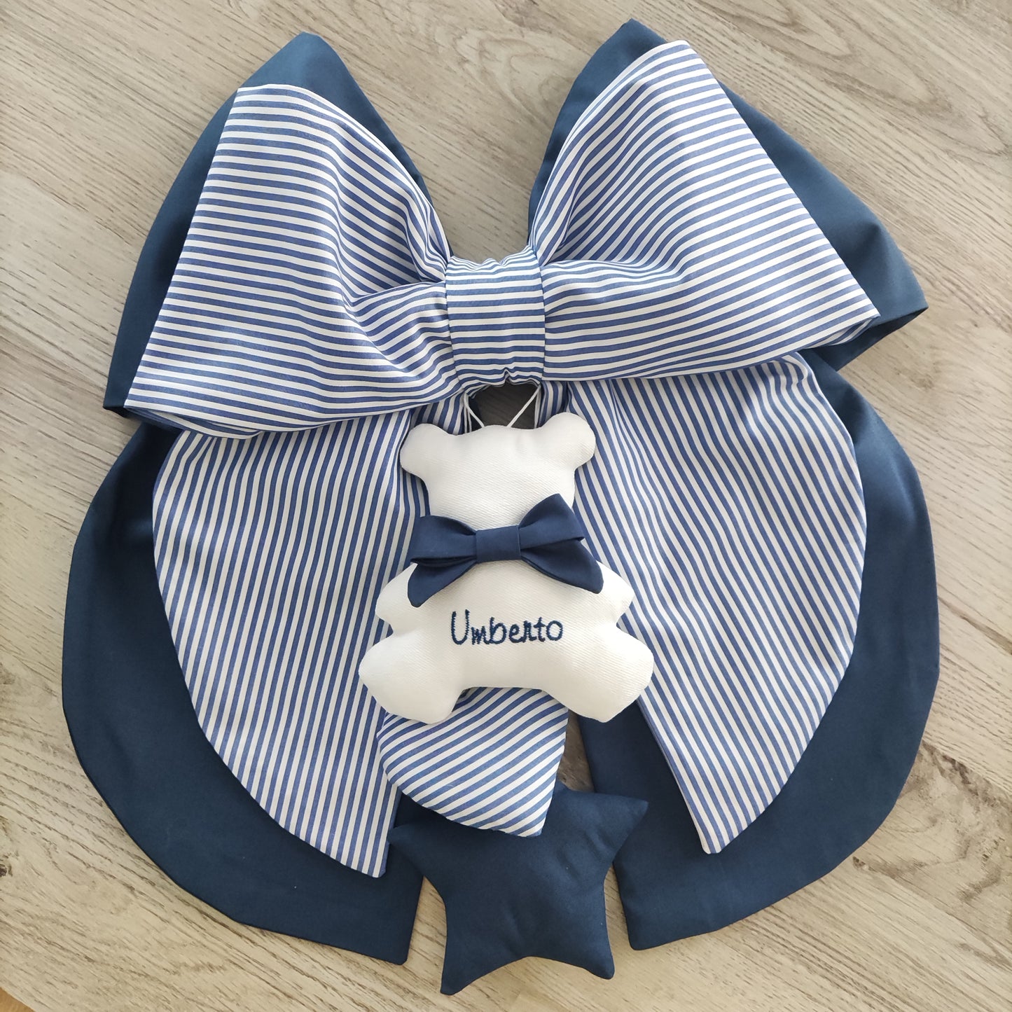 Fiocco nascita blu e a righe - Soggetto personalizzabile