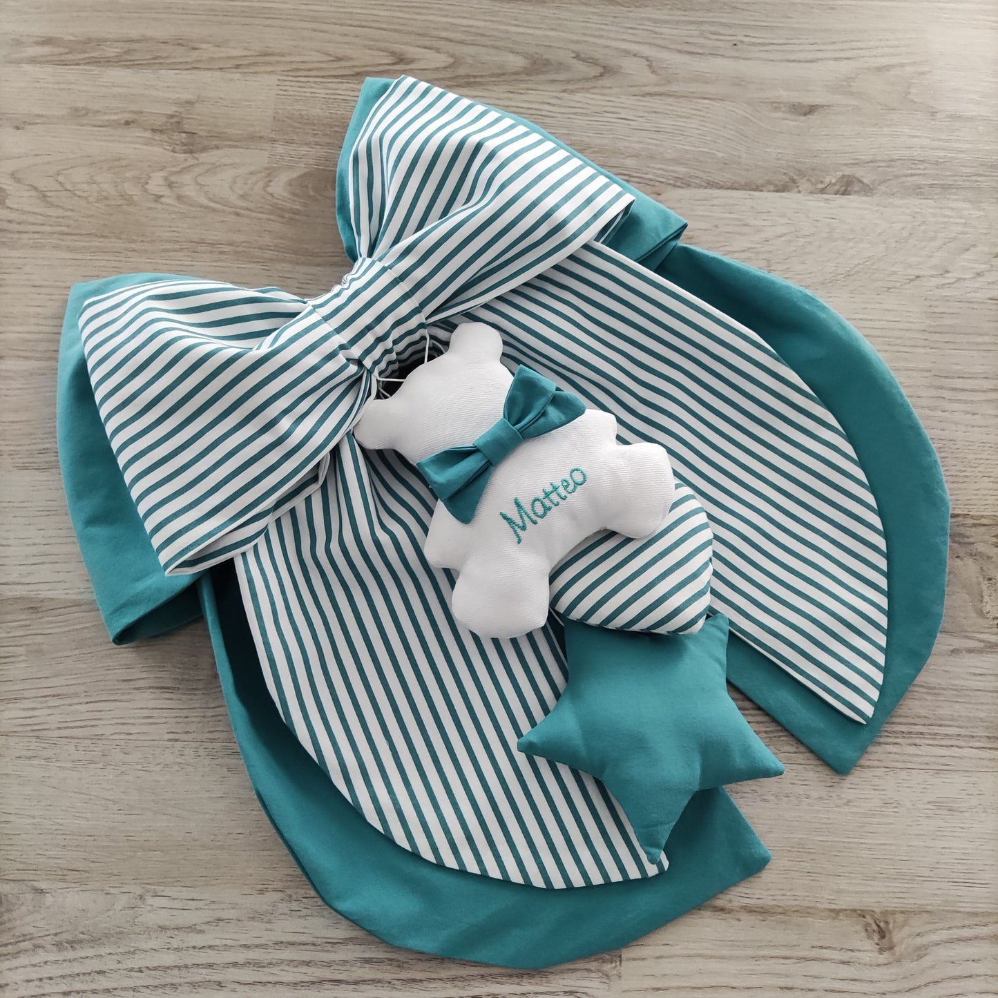 Fiocco nascita verde smeraldo a righe e tinta unita - Soggetto personalizzabile