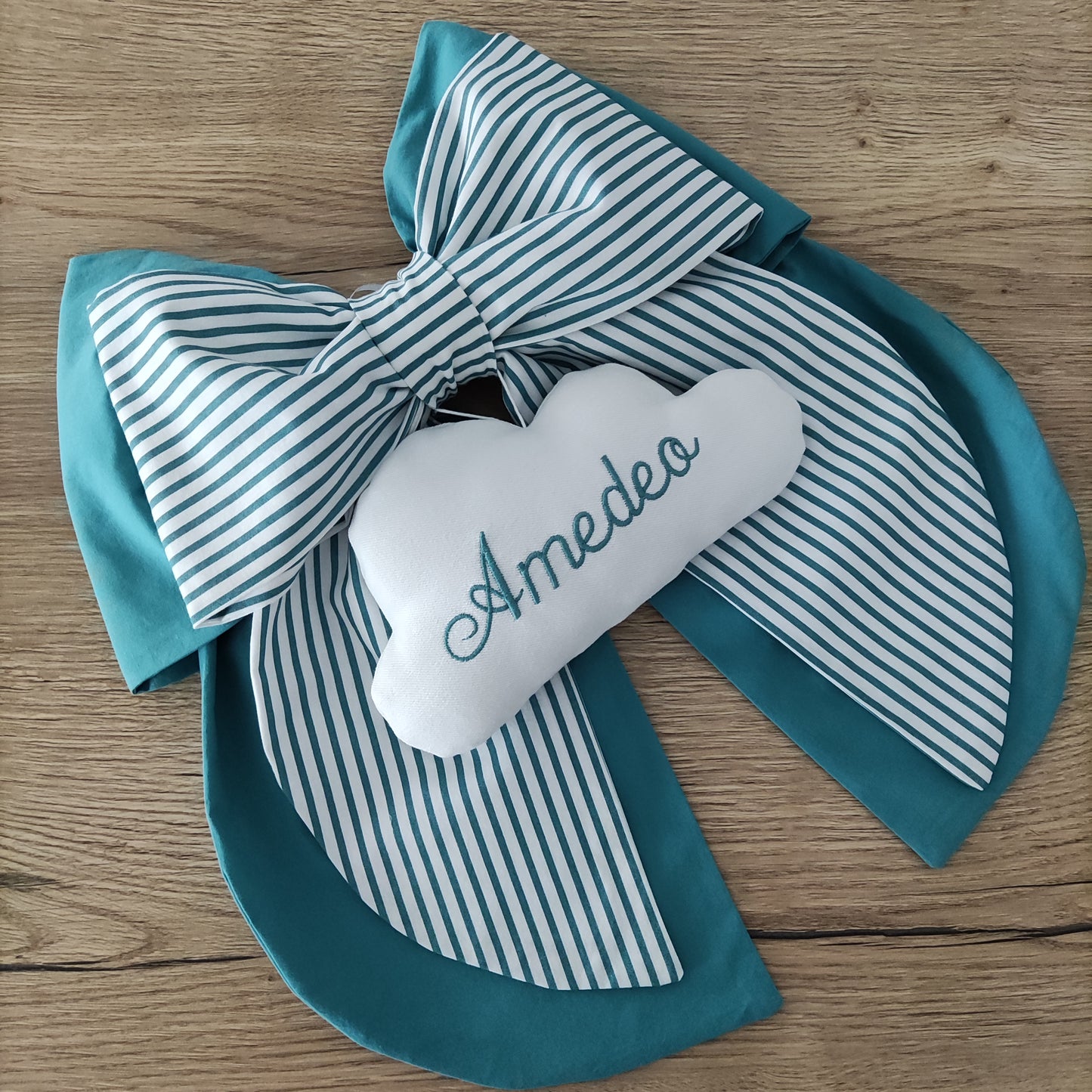 Fiocco nascita verde smeraldo a righe e tinta unita - Soggetto personalizzabile