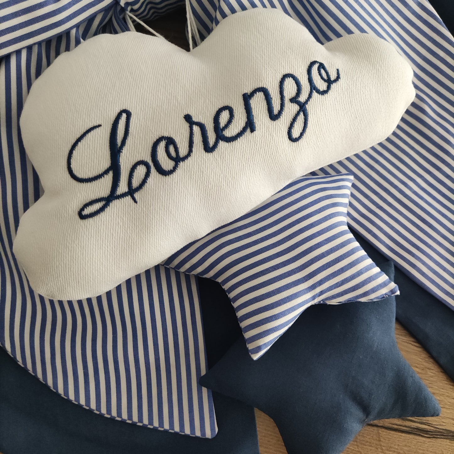 Fiocco nascita blu e a righe - Soggetto personalizzabile