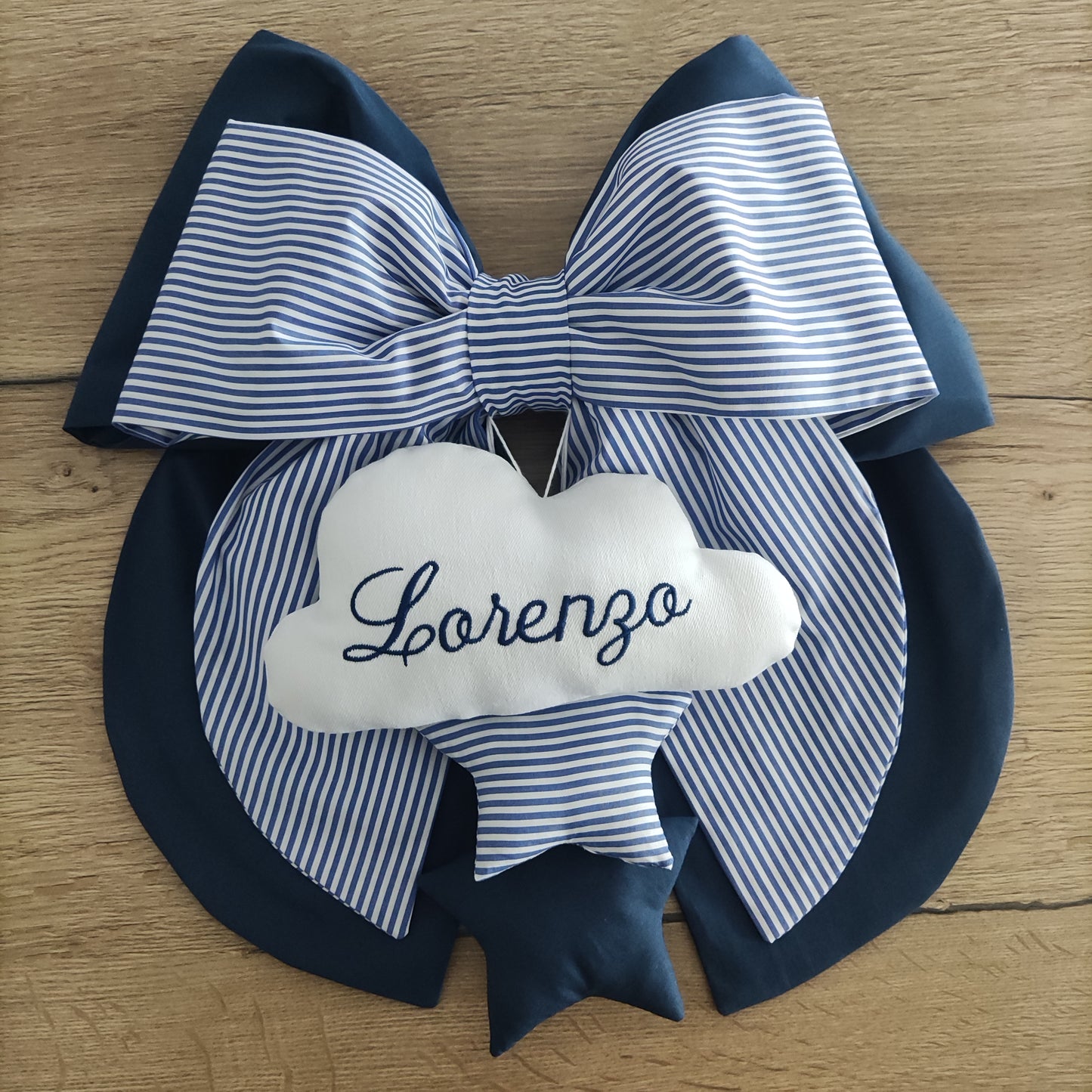 Fiocco nascita blu e a righe - Soggetto personalizzabile