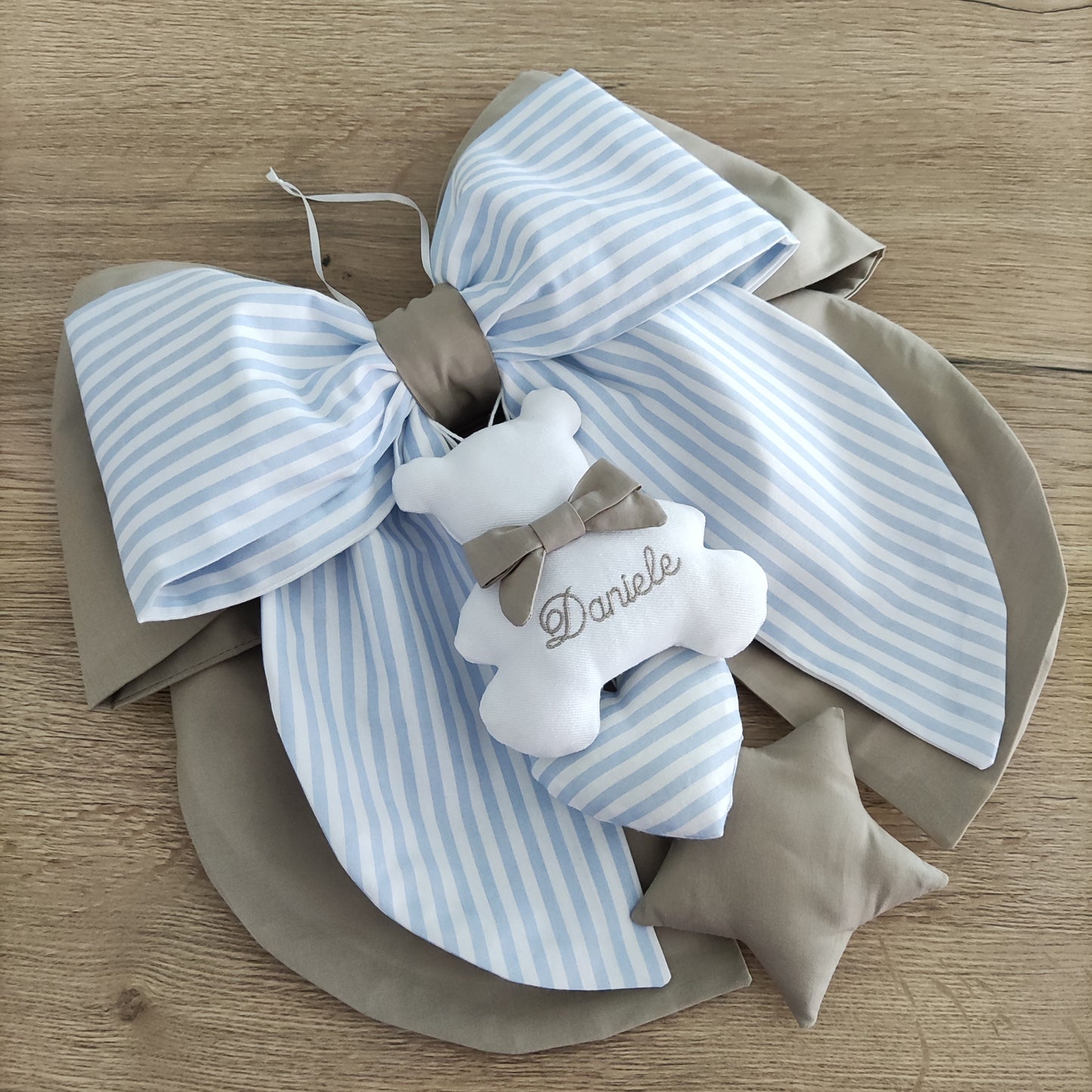 Fiocco nascita tortora e a righe azzurro o rosa - Soggetto personalizzabile