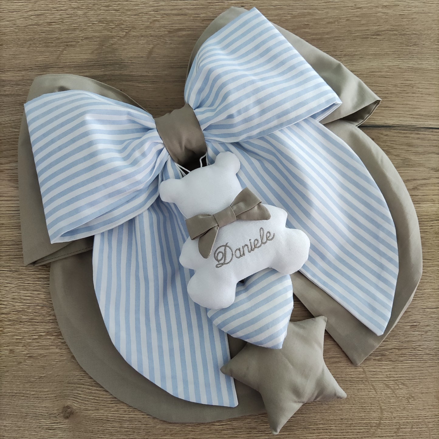Fiocco nascita tortora e a righe azzurro o rosa - Soggetto personalizzabile