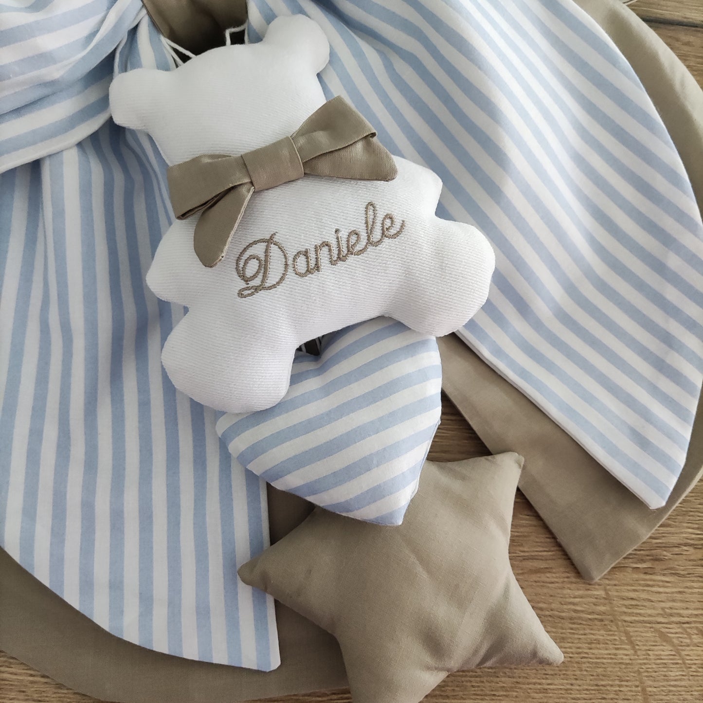 Fiocco nascita tortora e a righe azzurro o rosa - Soggetto personalizzabile