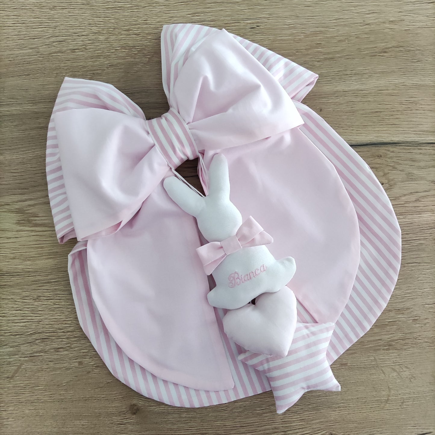 Fiocco nascita a righe rosa e rosa tinta unita - Soggetto personalizzabile