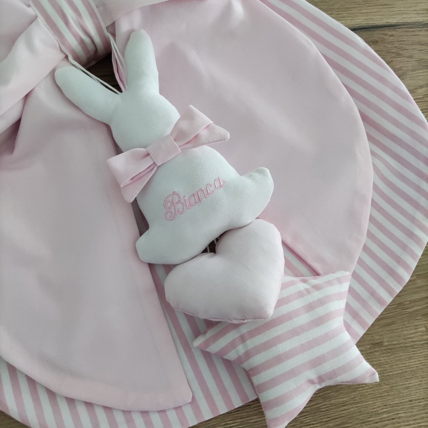 Fiocco nascita a righe rosa e rosa tinta unita - Soggetto personalizzabile