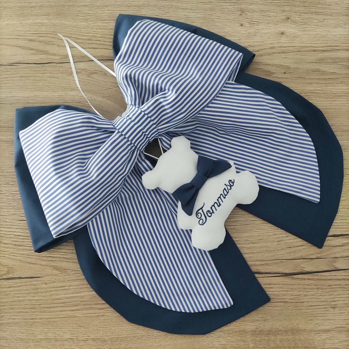 Fiocco nascita blu e a righe - Soggetto personalizzabile