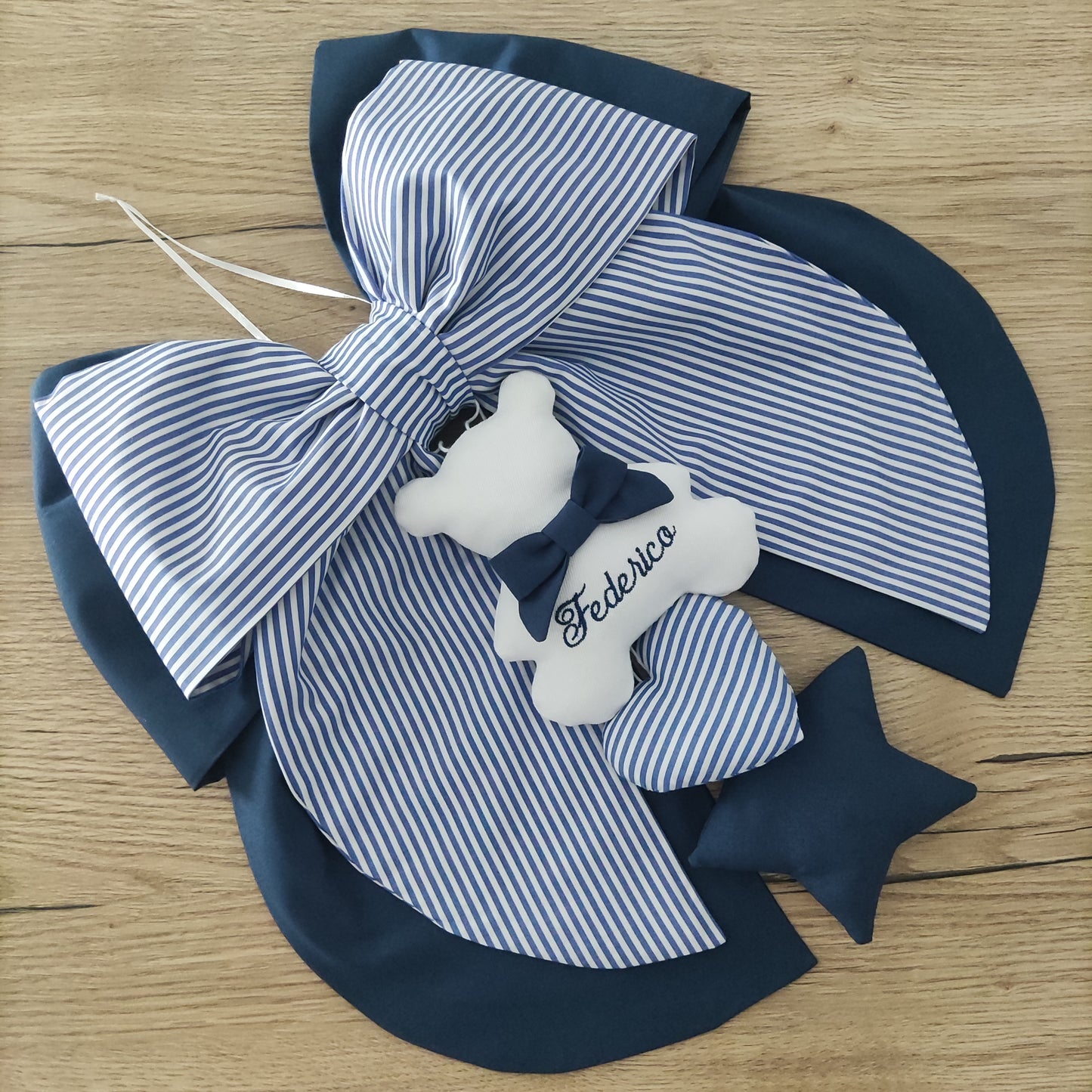 Fiocco nascita blu e a righe - Soggetto personalizzabile