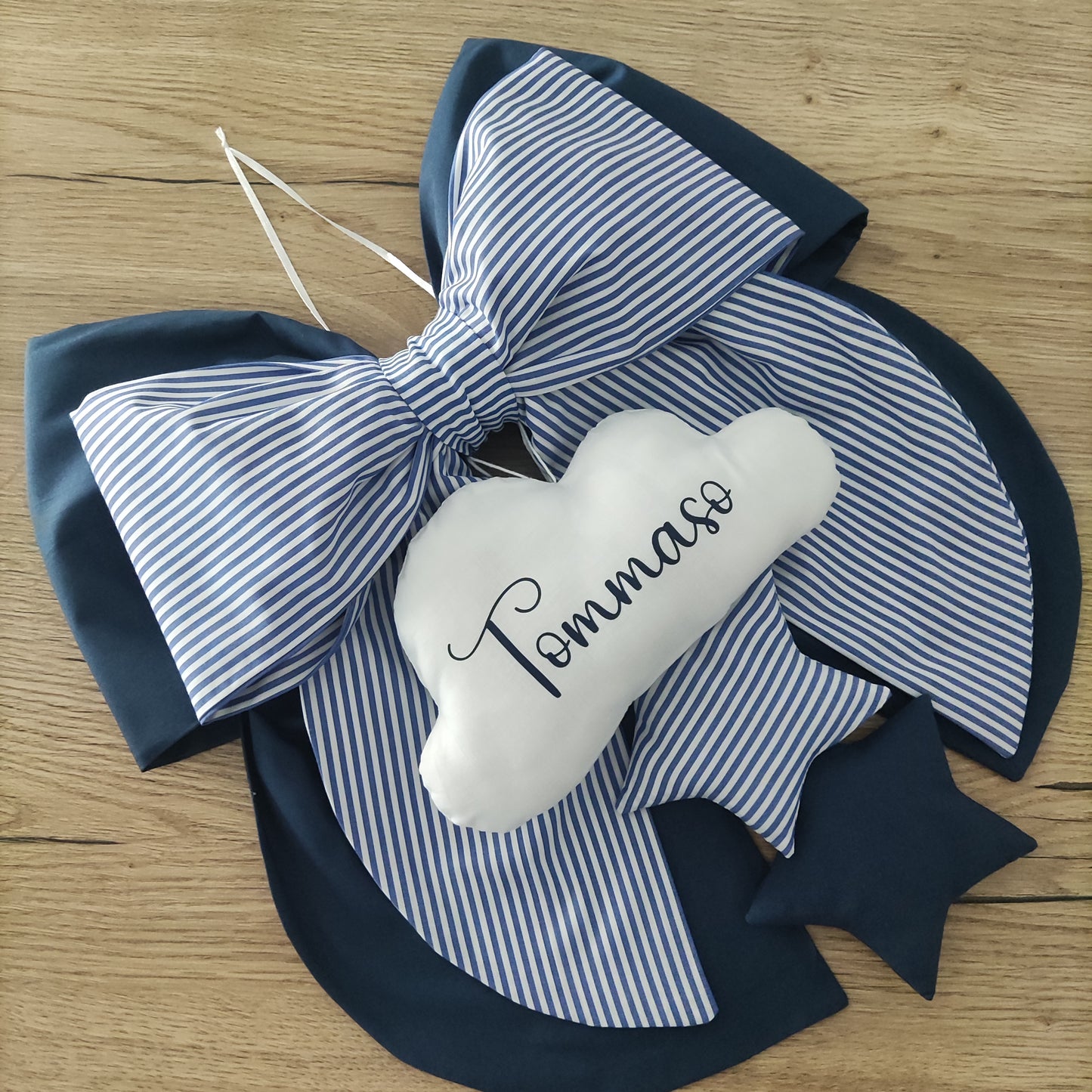 Fiocco nascita blu e a righe - Soggetto personalizzabile