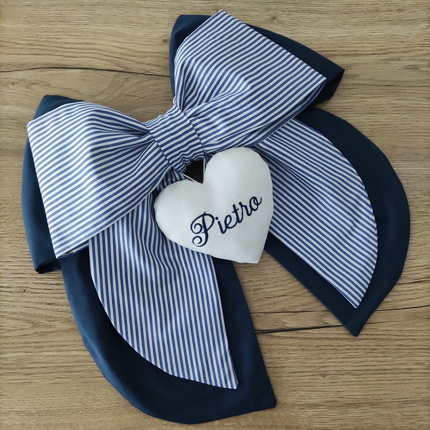 Fiocco nascita blu e a righe - Soggetto personalizzabile