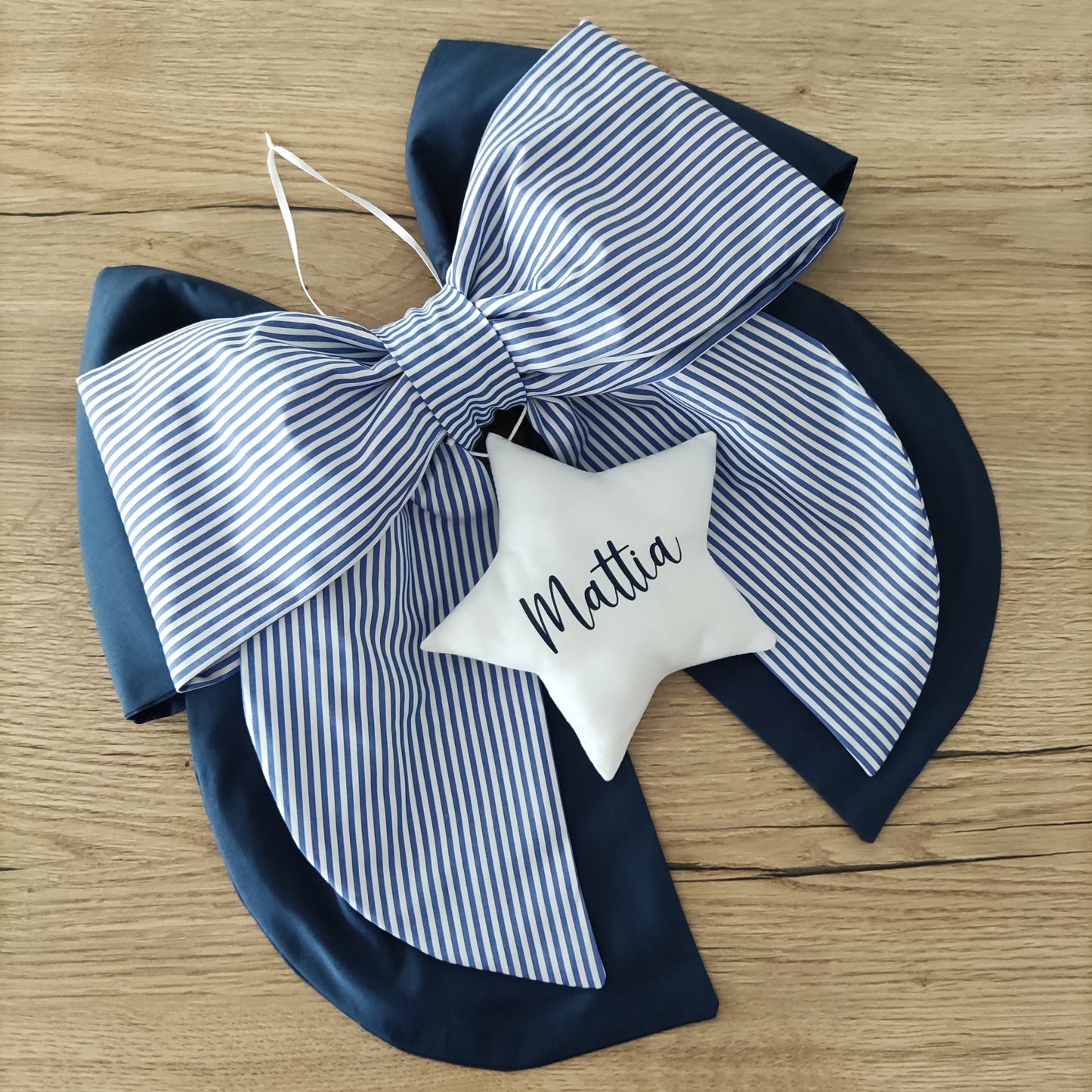 Fiocco nascita blu e a righe - Soggetto personalizzabile