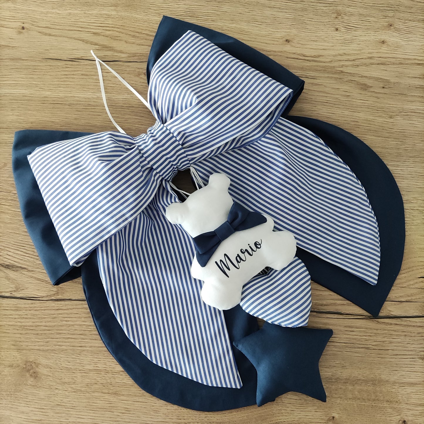 Fiocco nascita blu e a righe - Soggetto personalizzabile