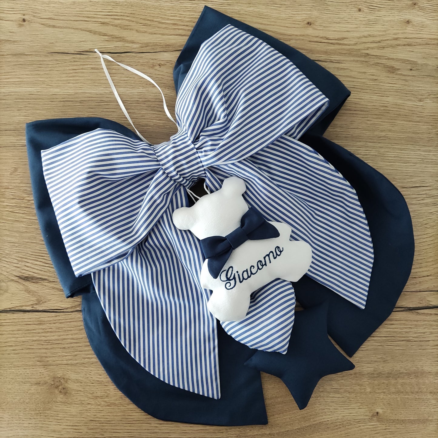 Fiocco nascita blu e a righe - Soggetto personalizzabile