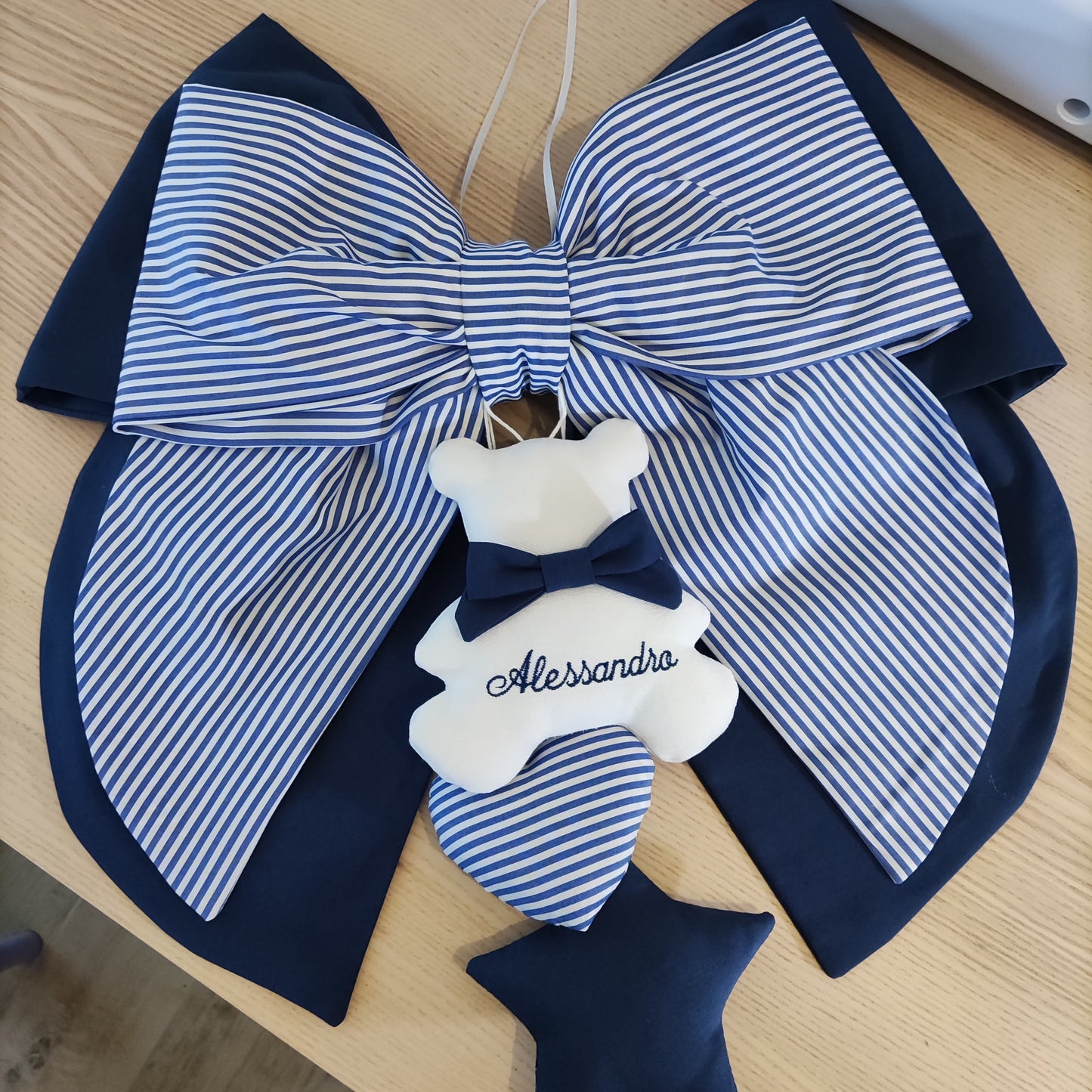 Fiocco nascita blu e a righe - Soggetto personalizzabile