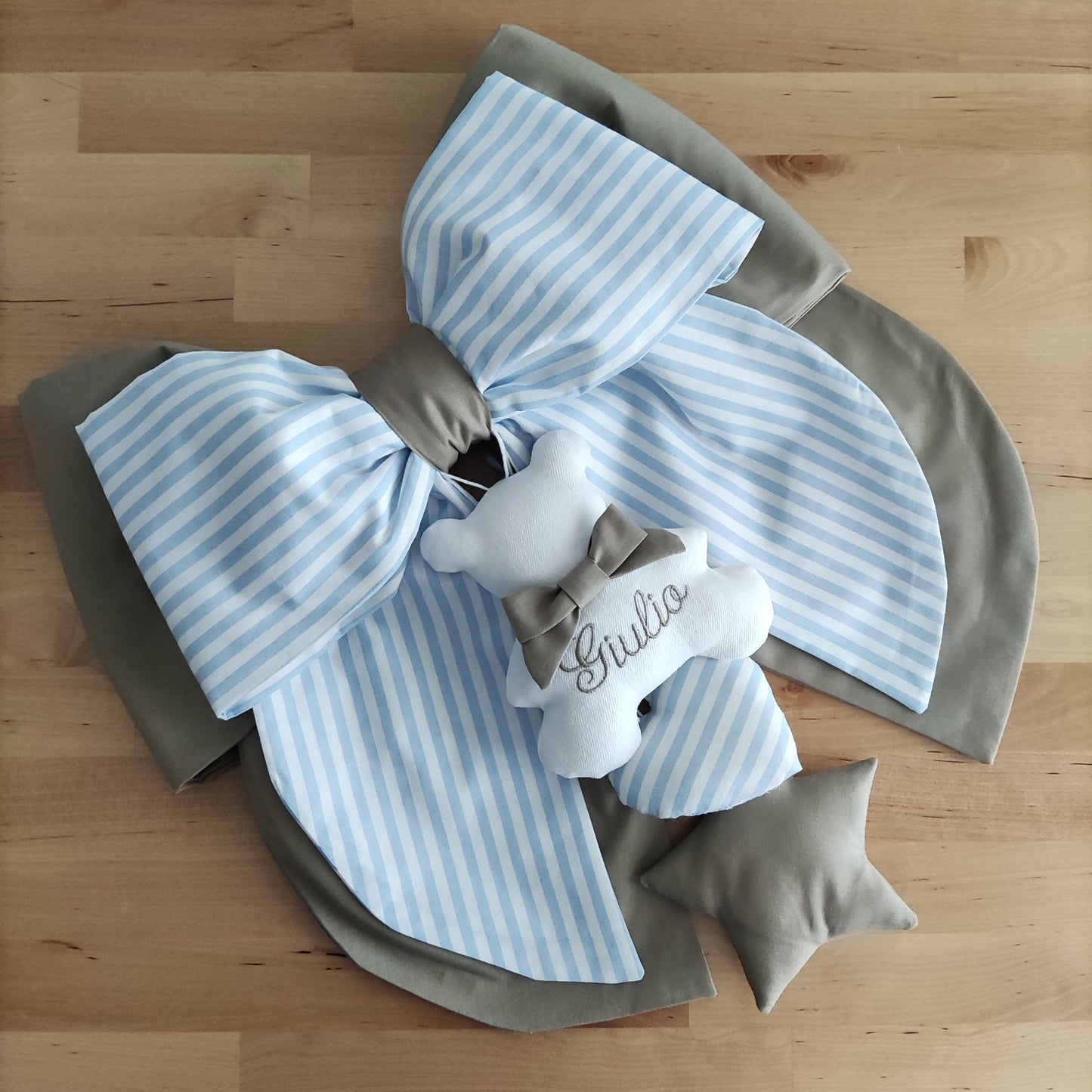 Fiocco nascita tortora e a righe azzurro o rosa - Soggetto personalizzabile