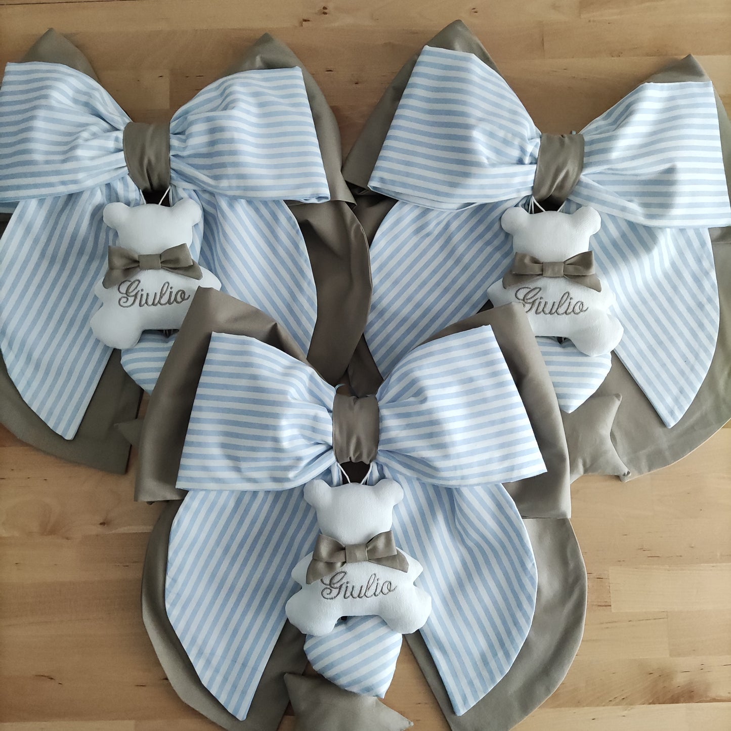 Fiocco nascita tortora e a righe azzurro o rosa - Soggetto personalizzabile