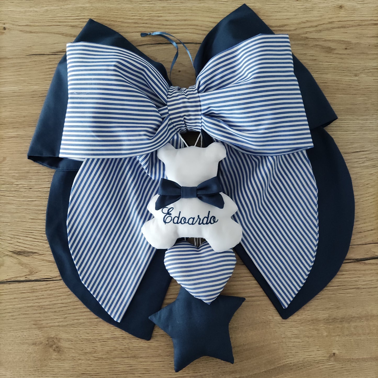 Fiocco nascita blu e a righe - Soggetto personalizzabile