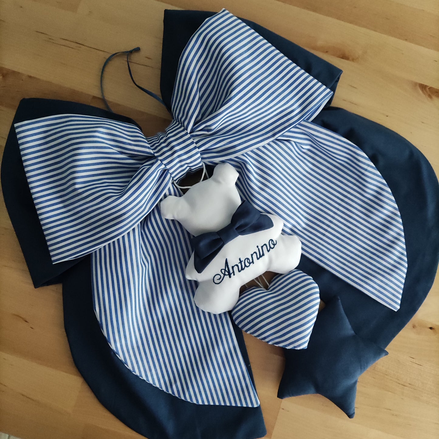 Fiocco nascita blu e a righe - Soggetto personalizzabile