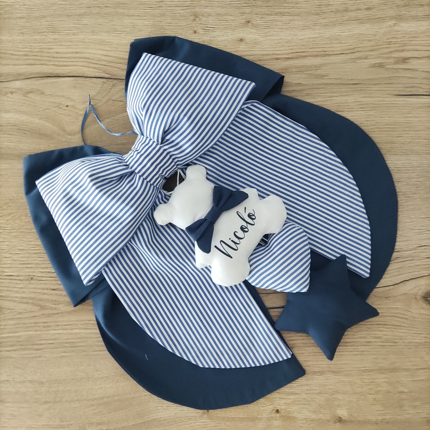 Fiocco nascita blu e a righe - Soggetto personalizzabile