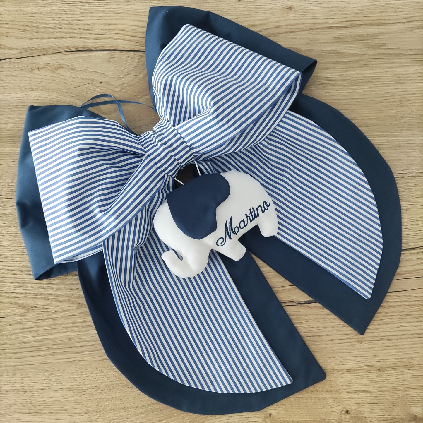 Fiocco nascita blu e a righe - Soggetto personalizzabile