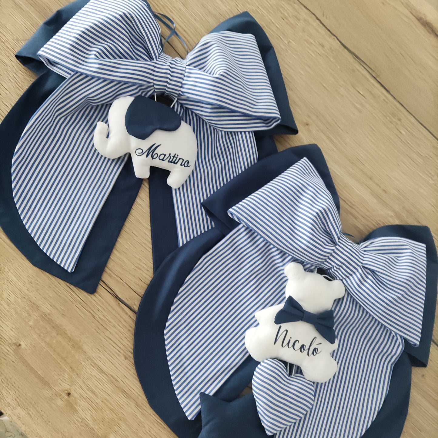 Fiocco nascita blu e a righe - Soggetto personalizzabile