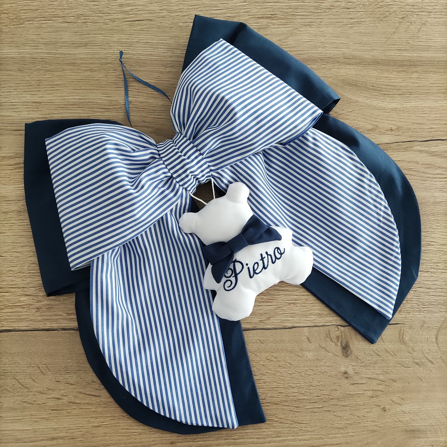 Fiocco nascita blu e a righe - Soggetto personalizzabile