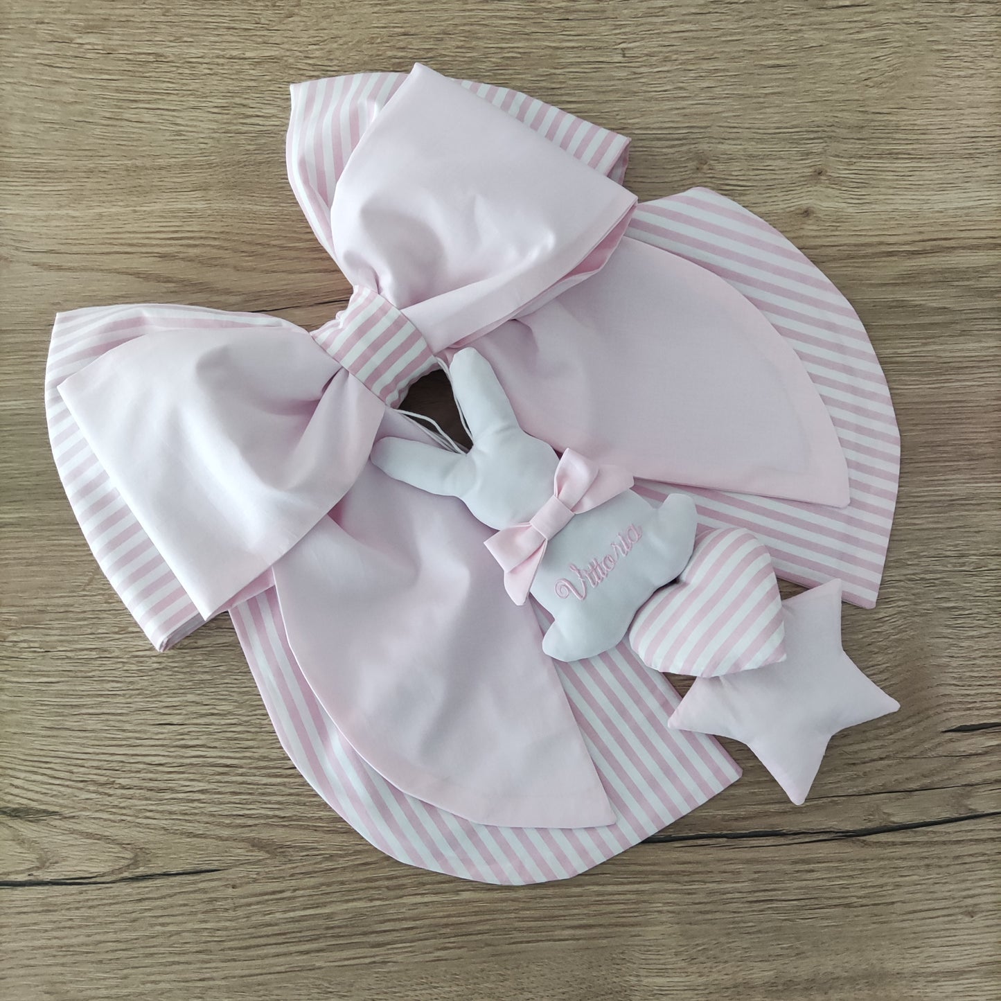 Fiocco nascita a righe rosa e rosa tinta unita - Soggetto personalizzabile