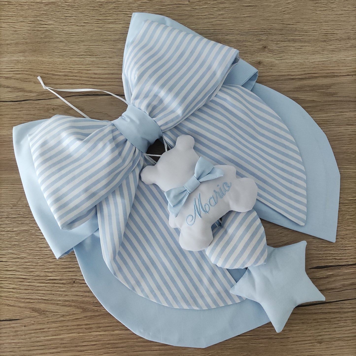 Fiocco nascita azzurro tinta unita e a righe azzurre- Soggetto personalizzabile