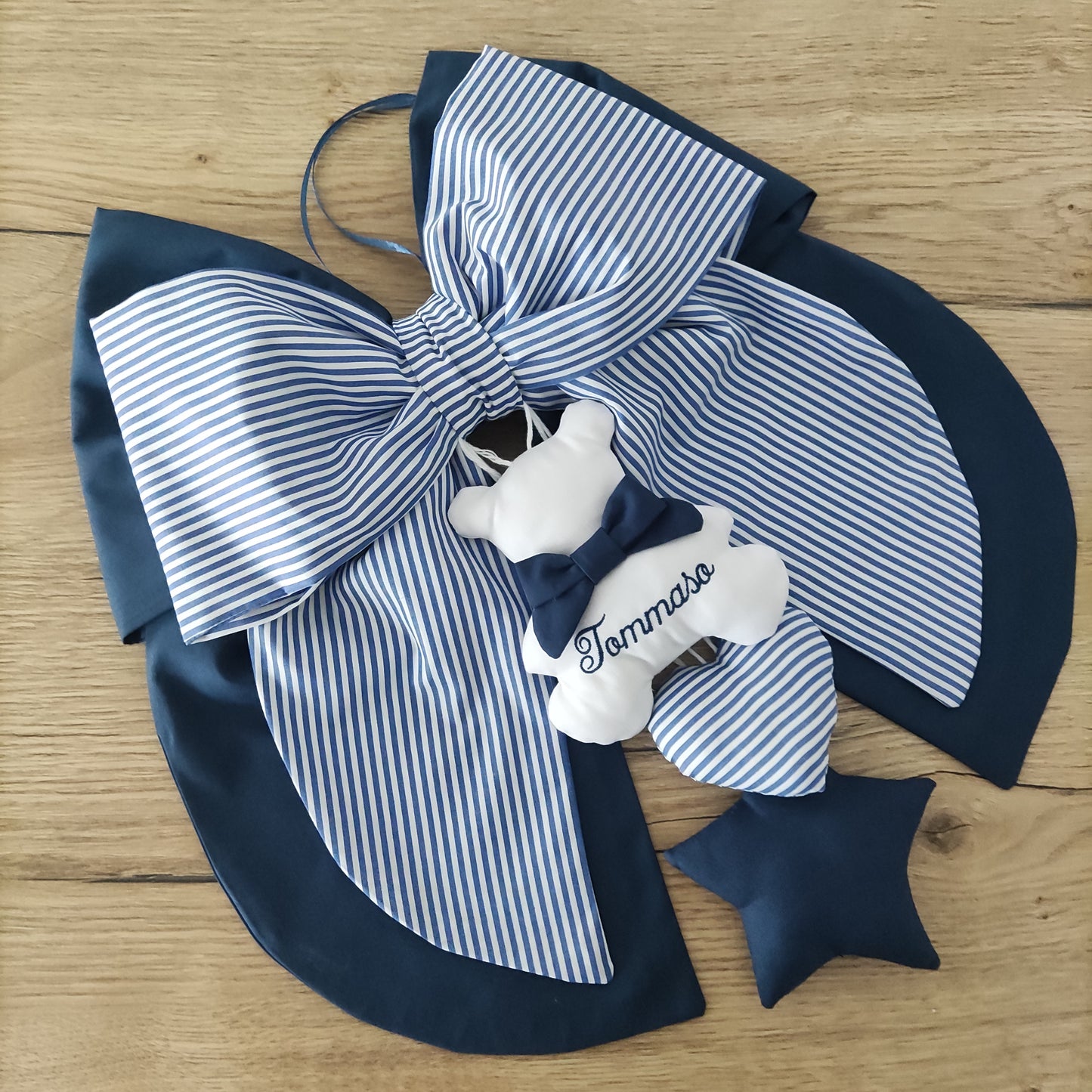 Fiocco nascita blu e a righe - Soggetto personalizzabile