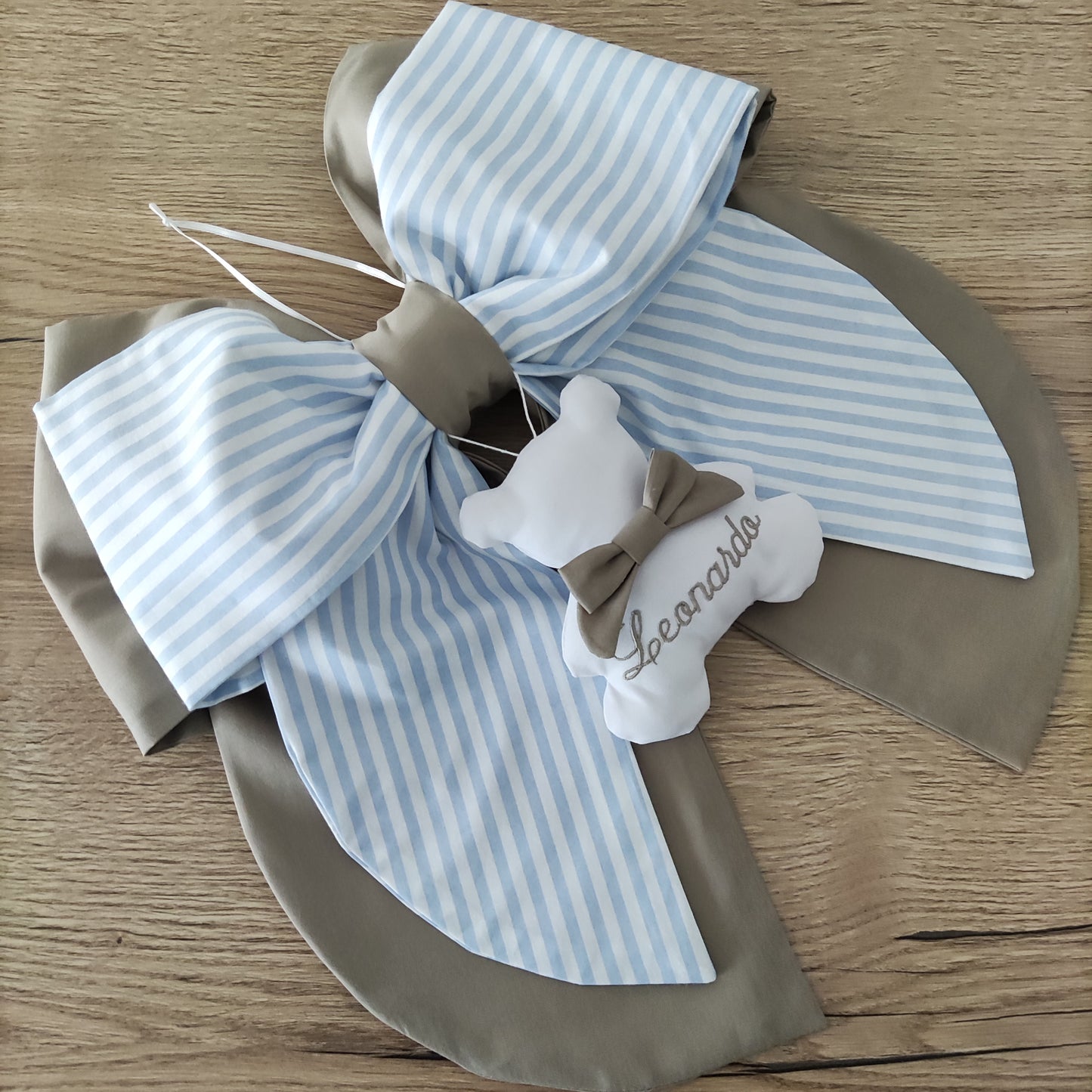 Fiocco nascita tortora e a righe azzurro o rosa - Soggetto personalizzabile